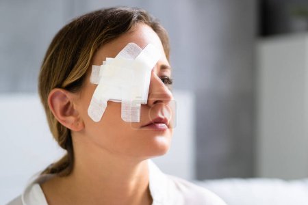 Photo for Injury to Eye Requires First Aid Bandage: Hospital Accident - Royalty Free Image