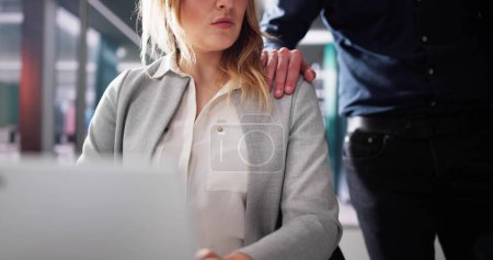 Photo for Sexual Harassment At Workplace Inappropriate Touching On Shoulder - Royalty Free Image