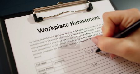 Photo for Woman Sexual Harassment In Office. Harassed At Workplace By Woman - Royalty Free Image