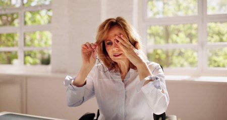 Photo for Eye Pain And Inflammation. Woman With Retina Fatigue And Spasm - Royalty Free Image