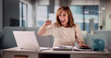 Photo for Happy Excited Women Doing Online Finance Budget - Royalty Free Image