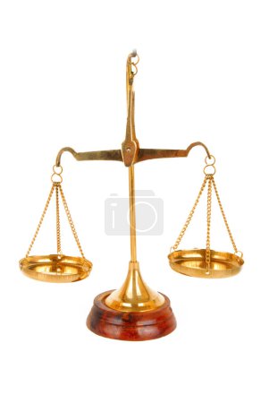 Photo for Close up of the Court scales golden isolated on white - Royalty Free Image