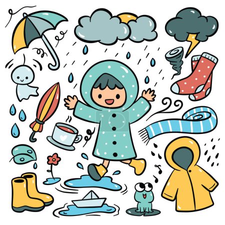 Illustration for Wet season set of icons, vector illustration - Royalty Free Image