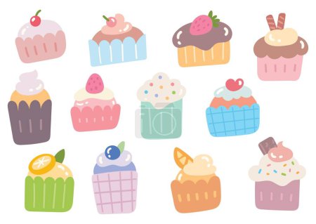 Téléchargez les illustrations : Ensemble mignon de desserts différents - en licence libre de droit