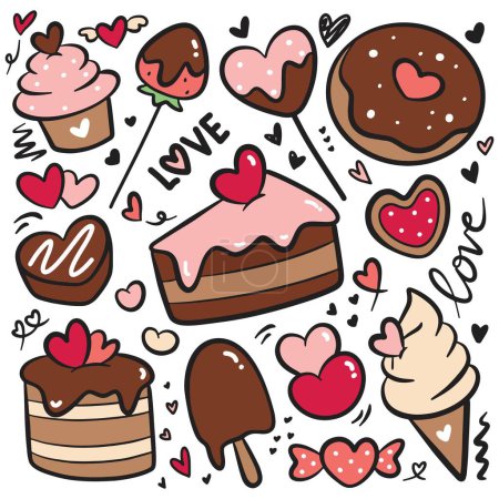 Illustration for Hand Drawn Chocolate cake, Valentines Day Doodle Elements - Royalty Free Image