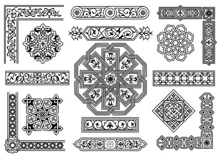 Téléchargez les illustrations : Ensemble d'élément de frontière et de décoration islamique, conception d'ornement - en licence libre de droit