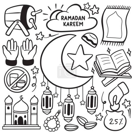 Photo pour Ramadan kareem illustration dessinée avec ensemble collection d'icônes, lune et étoile - image libre de droit