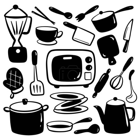 Foto de Set de utensilios de cocina iconos aislados sobre fondo blanco - Imagen libre de derechos