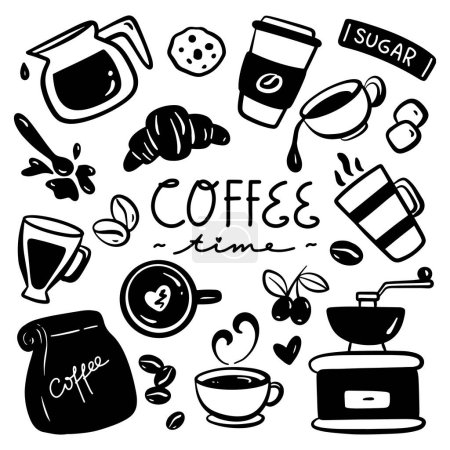 Foto de Hora del café garabato incluyendo tazas de café y postres - Imagen libre de derechos