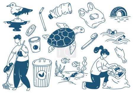 Foto de Concepto de conservación oceánica doodle elemento de diseño de dibujos animados - Imagen libre de derechos