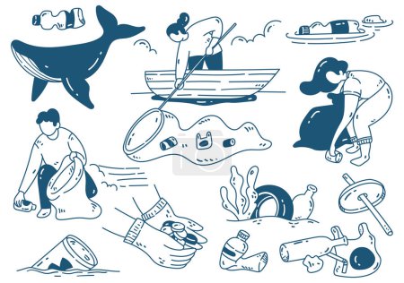 Ilustración de Concepto de conservación oceánica doodle elemento de diseño de dibujos animados - Imagen libre de derechos