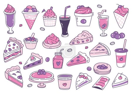 Illustration for Set of hand drawn desserts, doodle design elements - Royalty Free Image