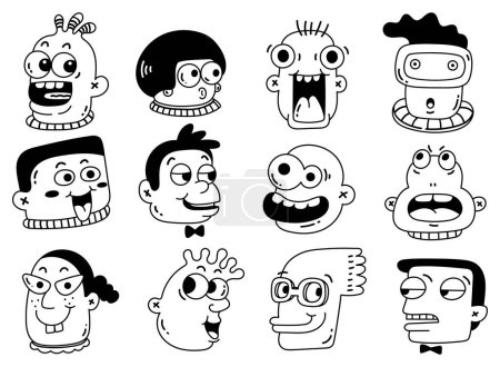 Illustration for Set of retro cartoon heads with expressions - Royalty Free Image