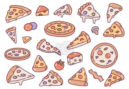 Foto de Iconos garabatos de pizza dibujado a mano - Imagen libre de derechos