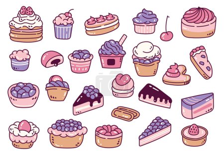 Téléchargez les illustrations : Ensemble de desserts dessinés à la main, éléments de design doodle - en licence libre de droit