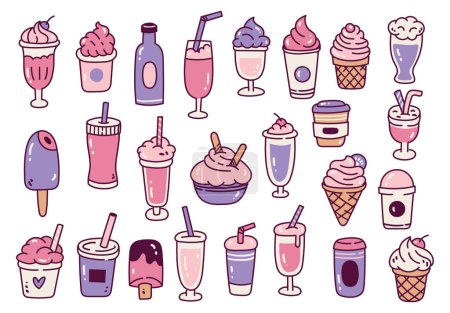 Téléchargez les illustrations : Ensemble de desserts dessinés à la main, éléments de design doodle - en licence libre de droit