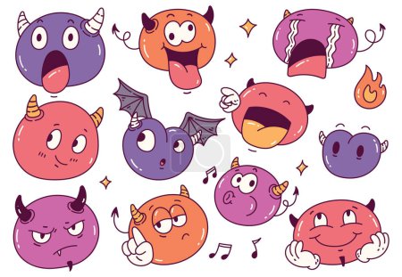 Illustration for Illustration of a funny set of cartoon cute devil characters - Royalty Free Image