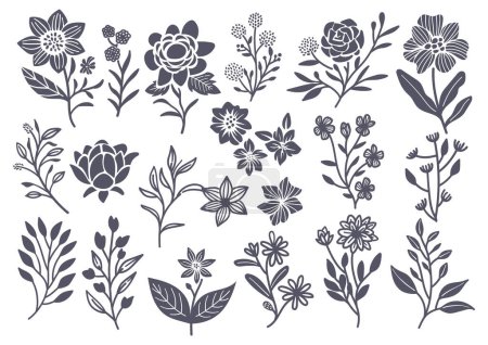 Téléchargez les illustrations : Ensemble d'éléments de design floral doodle - en licence libre de droit