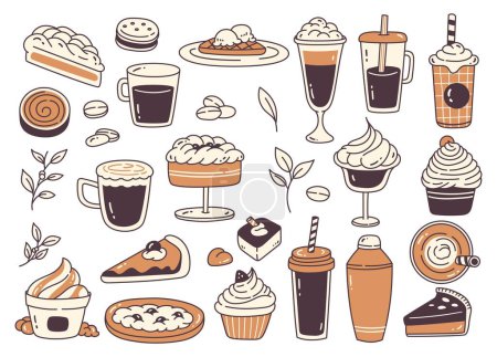 Téléchargez les illustrations : Illustration vectorielle. ensemble de différents types de desserts et de café - en licence libre de droit