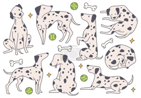 Téléchargez les illustrations : Motif sans couture de chiens dalmates mignons sur fond blanc, illustration vectorielle - en licence libre de droit
