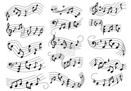 Illustration for White background with black written music notes - Royalty Free Image