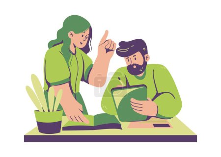 Illustration for Office worker having discussion with colleague, flat style illustration - Royalty Free Image