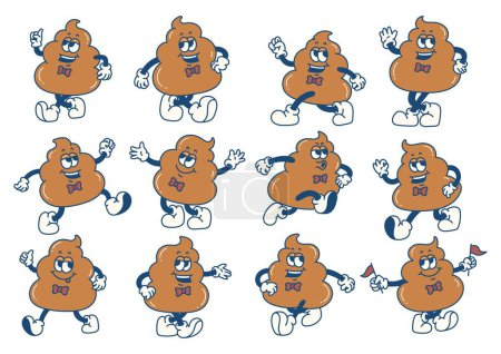 Illustration for Cute cartoon poop expressions design elements - Royalty Free Image