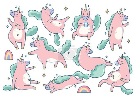 Illustration for Set of cartoon unicorns. cute vector illustration - Royalty Free Image