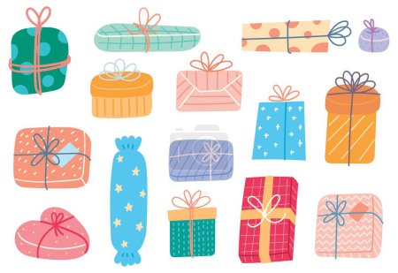 Téléchargez les illustrations : Ensemble vectoriel de coffrets cadeaux de Noël - en licence libre de droit
