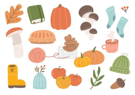 Illustration for Set of autumn doodle object in flat style illustration - Royalty Free Image