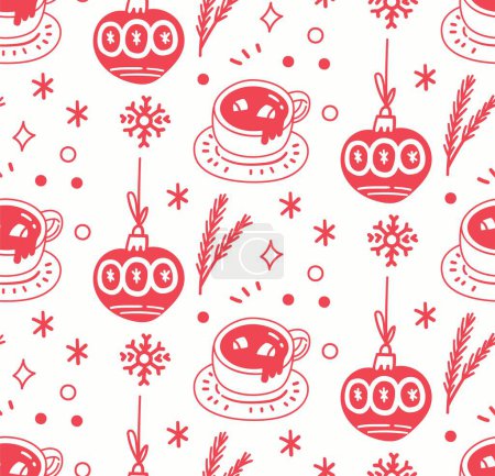 Téléchargez les illustrations : Vintage Noël Caniche fond sans couture - en licence libre de droit