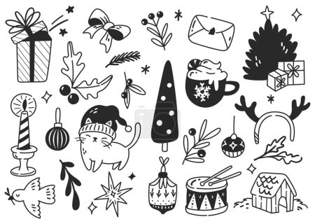 Illustration for Hand Drawn Christmas Doodle, Christmas Celebration Related Objects, Cute Stickers, Design Elements - Royalty Free Image