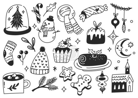 Ilustración de Doodle de Navidad dibujado a mano, Celebración de Navidad objetos relacionados, Pegatinas lindas, Elementos de diseño - Imagen libre de derechos