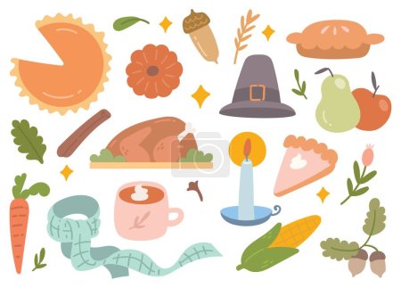 Téléchargez les illustrations : Ensemble d'éléments de caniche de célébration de Thanksgiving - en licence libre de droit