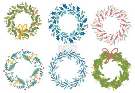 Illustration for Set of Floral Decorative wreaths, Christmas Decorations - Royalty Free Image