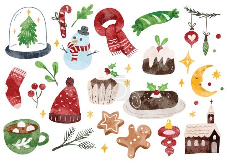 Illustration for Hand Drawn Christmas Doodle, Christmas Celebration Related Object in Watercolor Style Illustration - Royalty Free Image