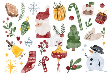 Illustration for Hand Drawn Christmas Doodle in Watercolor Style Illustration - Royalty Free Image