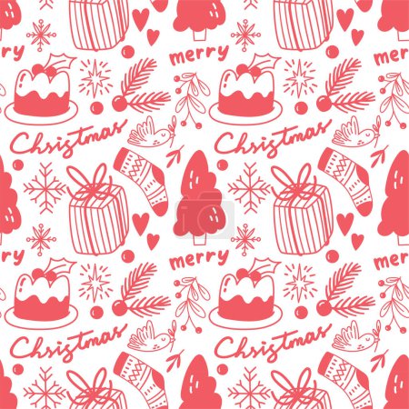 Illustration for Hand Drawn Christmas Doodle Background Seamless Pattern - Royalty Free Image