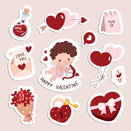 Illustration for Cute random doodle romantic icon set, vector illustration - Royalty Free Image