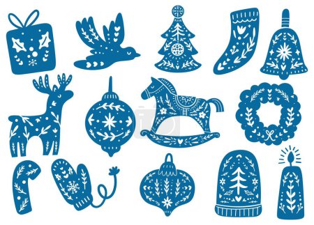 Ilustración de Adorno de Navidad pegatinas, conjunto - Imagen libre de derechos
