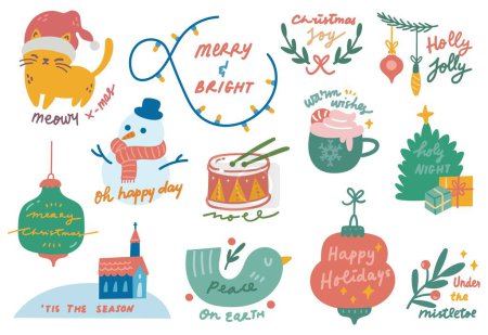 Téléchargez les illustrations : Stickers mignons de Noël, set - en licence libre de droit