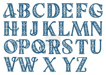 Foto de Ornamento alfabeto, fuente con patrón. conjunto de letras. ilustración vectorial - Imagen libre de derechos