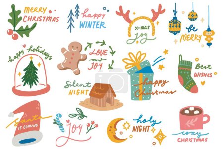 Illustration for Christmas cute stickers, set - Royalty Free Image