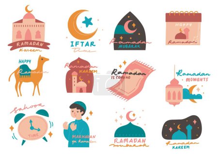 Foto de Ramadan kareem ilustración dibujada con conjunto de colección de iconos, luna y estrella - Imagen libre de derechos