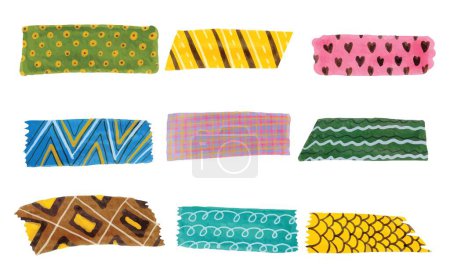 Illustration for Collection of different color scraps of fabric isolated on white. - Royalty Free Image