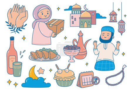 Foto de Doodle de dibujos animados de Ramadán dibujado a mano, celebración islámica, fiesta de Iftar, elemento de diseño de Eid Al Fitr - Imagen libre de derechos