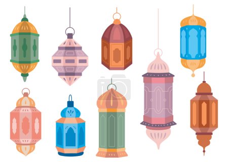 Ilustración de Elemento decorativo de diseño de estilo plano de linterna árabe - Imagen libre de derechos