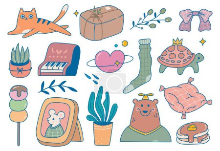 Illustration for Set of kawaii cartoon doodle design elements - Royalty Free Image
