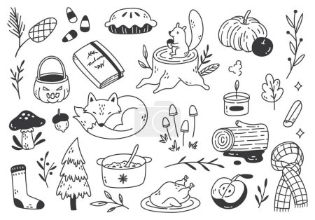Ilustración de Mano dibujado lindo otoño doodle contorno - Imagen libre de derechos