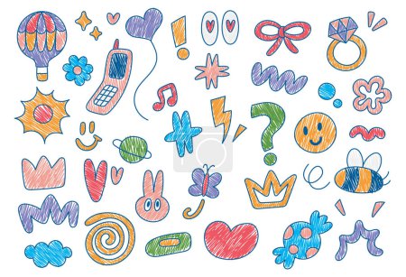 Illustration for Kid drawing scribble style illustration, various shape random doodle - Royalty Free Image